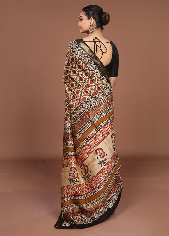 Cream Chanderi Silk Saree With Blouse Piece