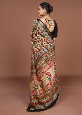 Cream Chanderi Silk Saree With Blouse Piece