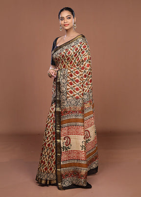 Cream Chanderi Silk Saree With Blouse Piece
