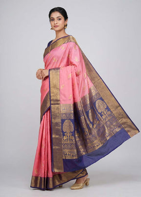 Pink Kanjivaram Silk Saree With Blouse Piece