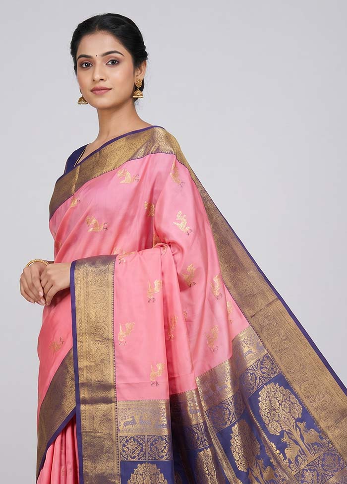 Pink Kanjivaram Silk Saree With Blouse Piece