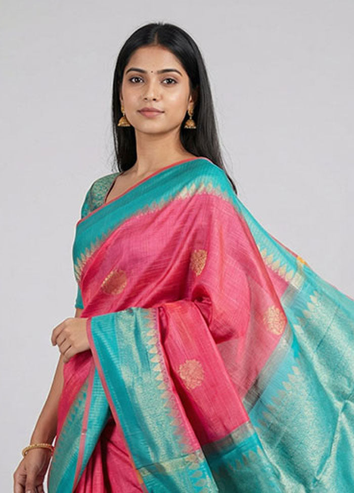 Pink Handloom Kanchipuram Pure Silk Saree With Blouse Piece
