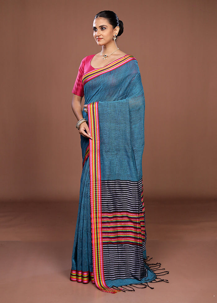 Blue Matka Silk Saree With Blouse Piece