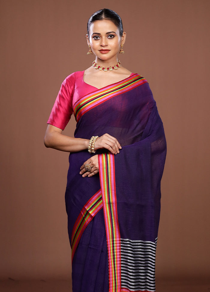 Purple Matka Silk Saree With Blouse Piece