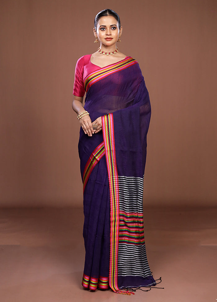 Purple Matka Silk Saree With Blouse Piece