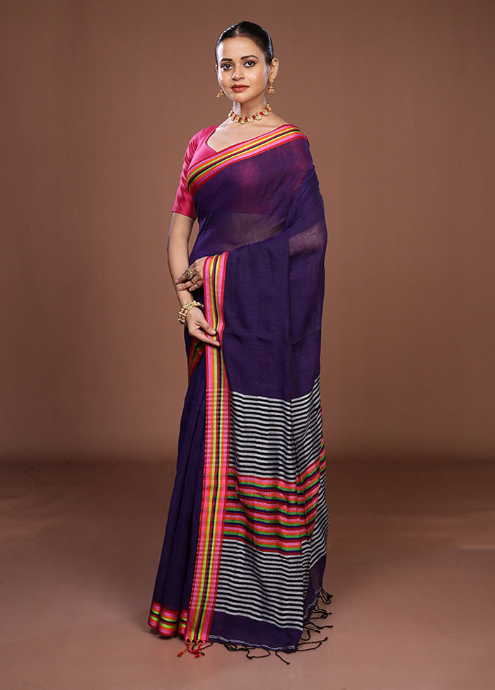 Purple Matka Silk Saree With Blouse Piece