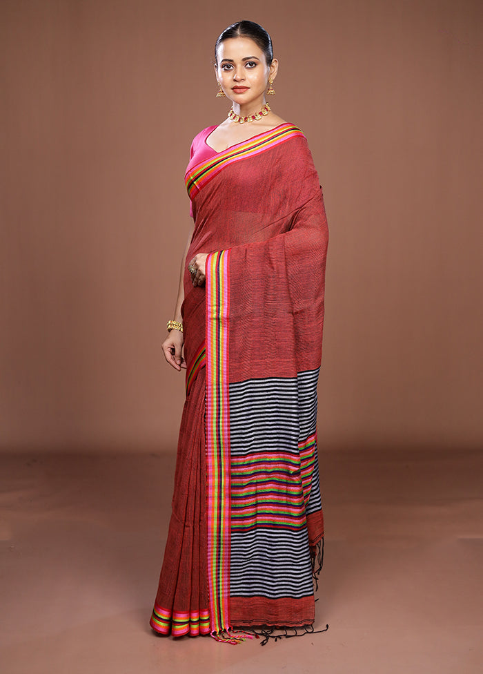 Maroon Matka Silk Saree With Blouse Piece