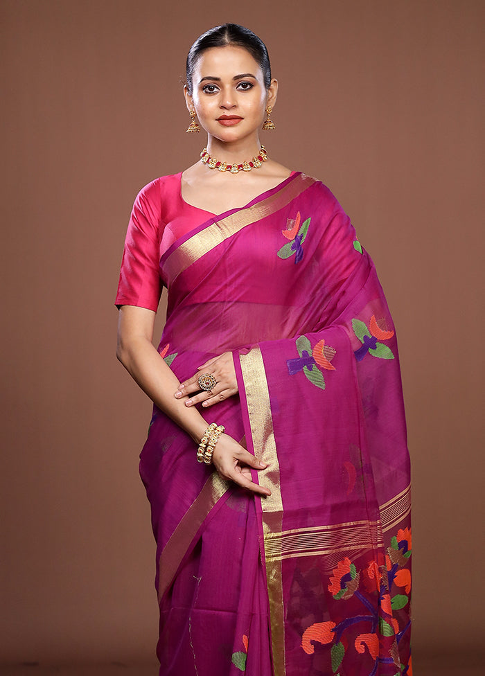 Purple Matka Silk Saree With Blouse Piece