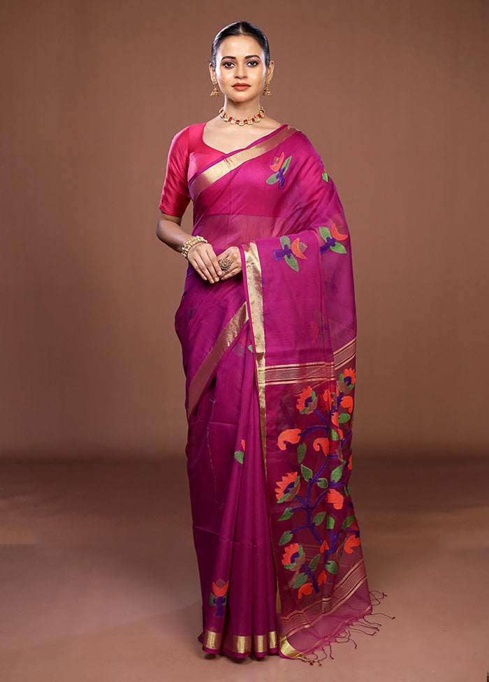 Purple Matka Silk Saree With Blouse Piece