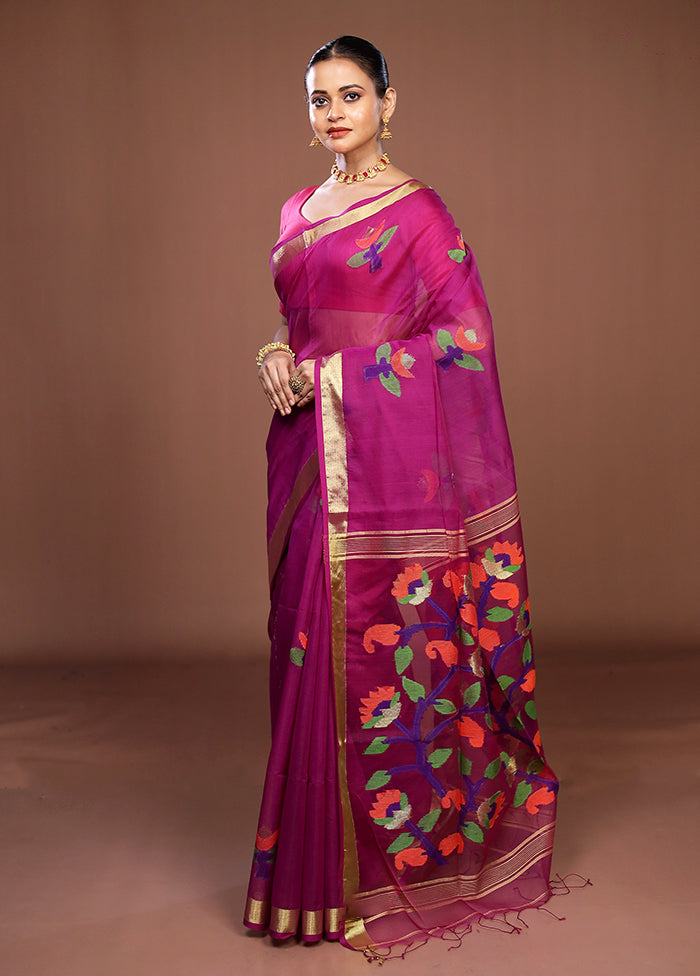 Purple Matka Silk Saree With Blouse Piece