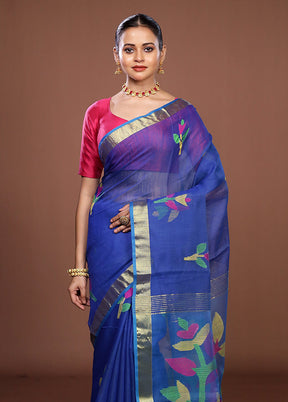 Blue Matka Silk Saree With Blouse Piece