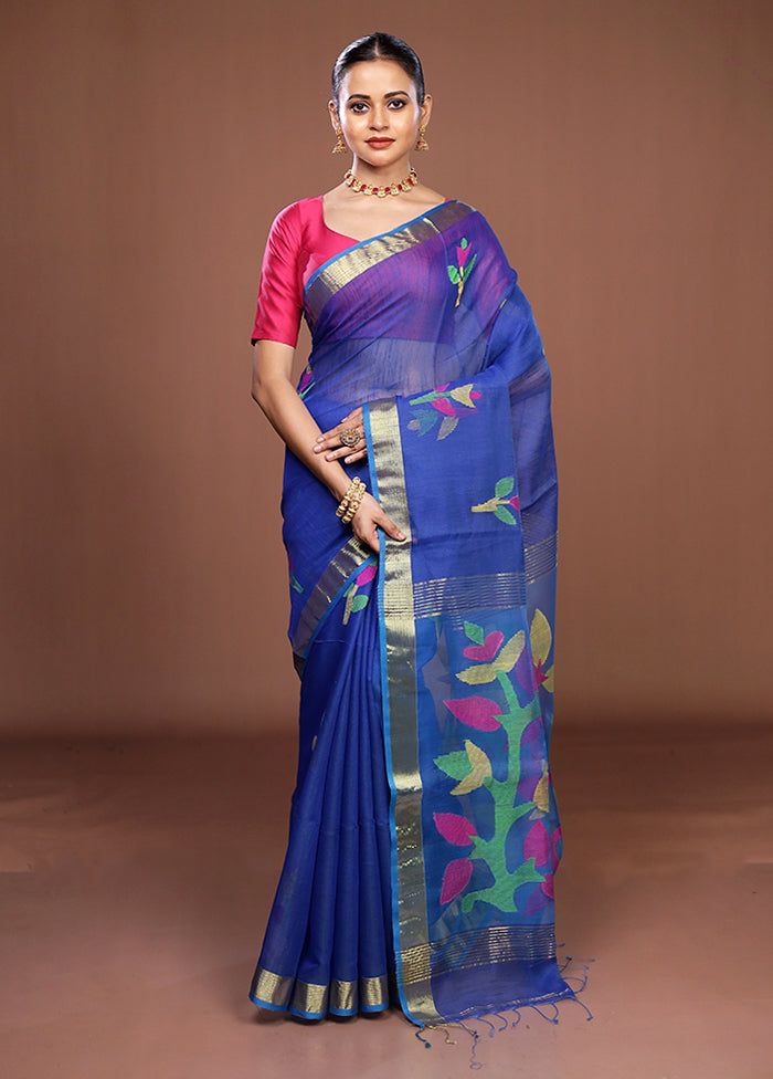 Blue Matka Silk Saree With Blouse Piece