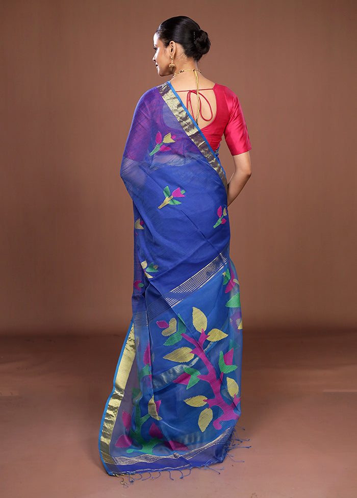 Blue Matka Silk Saree With Blouse Piece