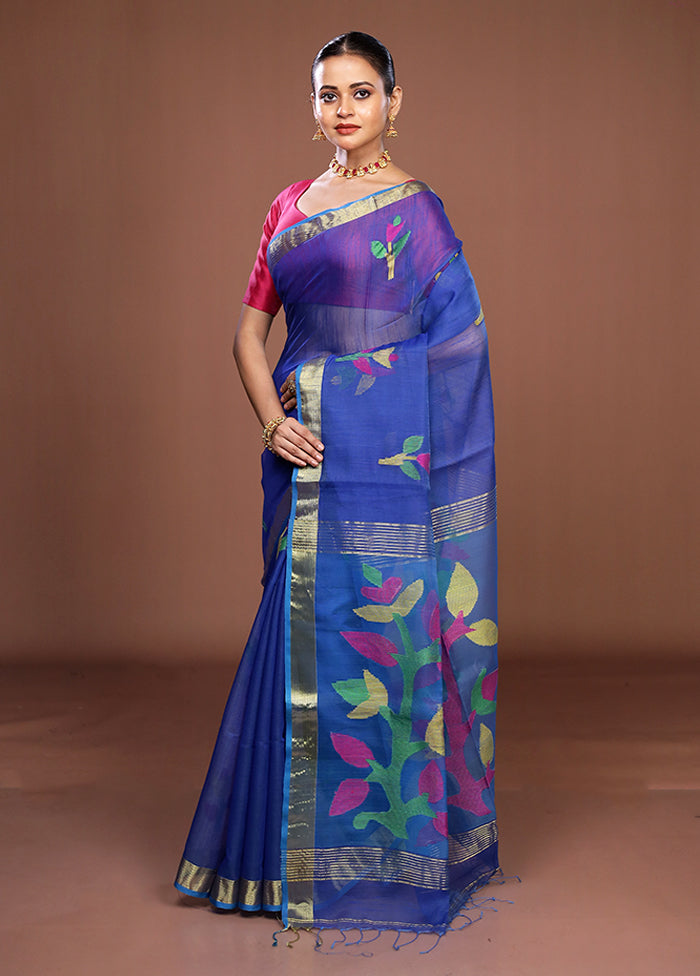 Blue Matka Silk Saree With Blouse Piece