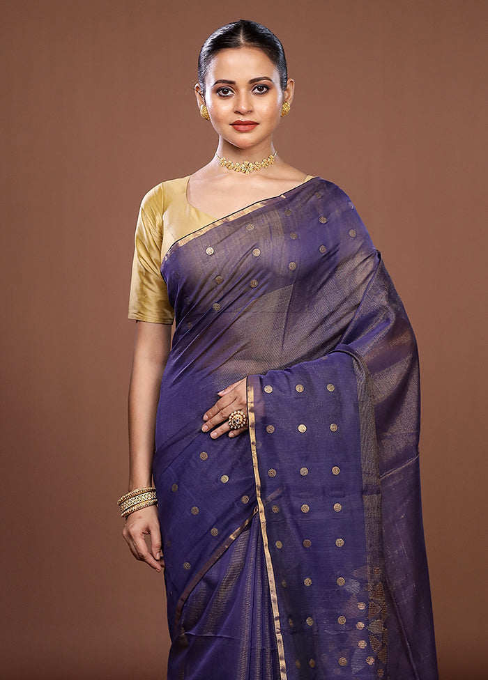 Blue Matka Silk Saree With Blouse Piece