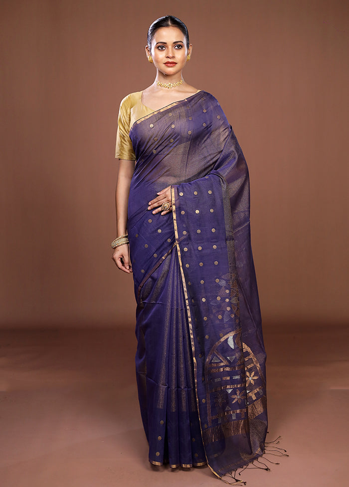 Blue Matka Silk Saree With Blouse Piece