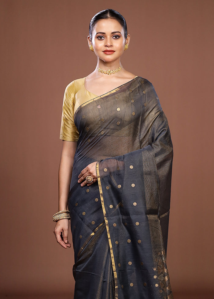 Black Matka Silk Saree With Blouse Piece