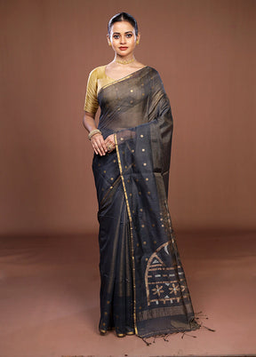 Black Matka Silk Saree With Blouse Piece