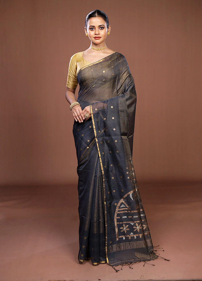 Black Matka Silk Saree With Blouse Piece