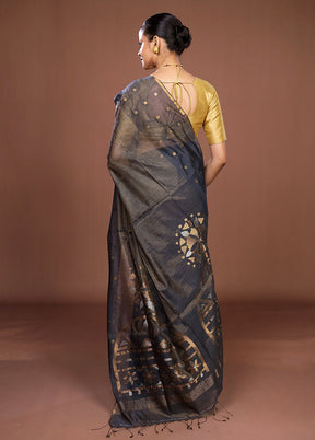 Black Matka Silk Saree With Blouse Piece
