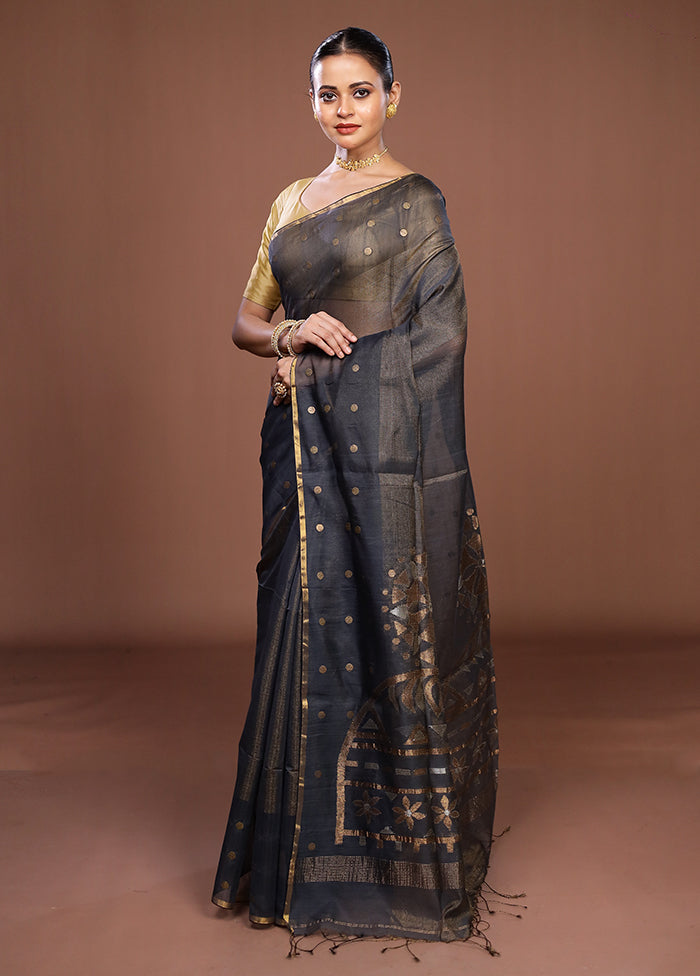 Black Matka Silk Saree With Blouse Piece