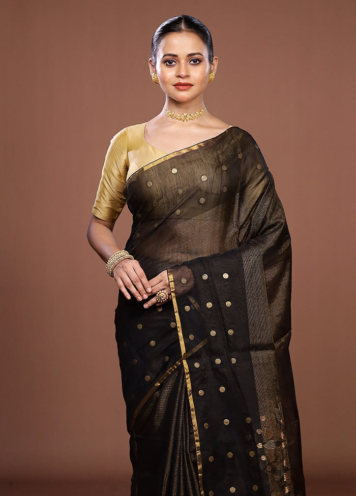 Black Matka Silk Saree With Blouse Piece