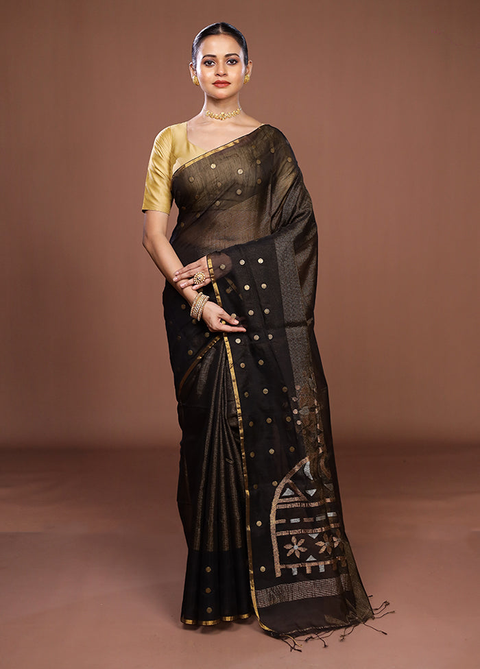 Black Matka Silk Saree With Blouse Piece