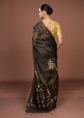 Black Matka Silk Saree With Blouse Piece