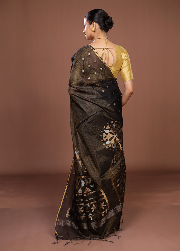 Black Matka Silk Saree With Blouse Piece