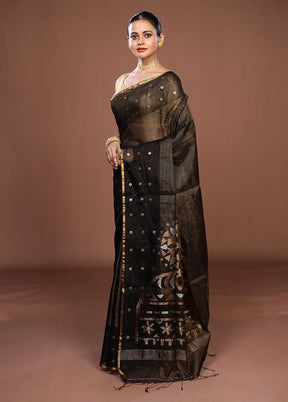 Black Matka Silk Saree With Blouse Piece