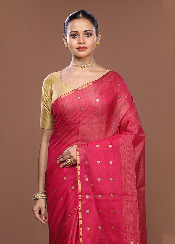 Pink Matka Silk Saree With Blouse Piece