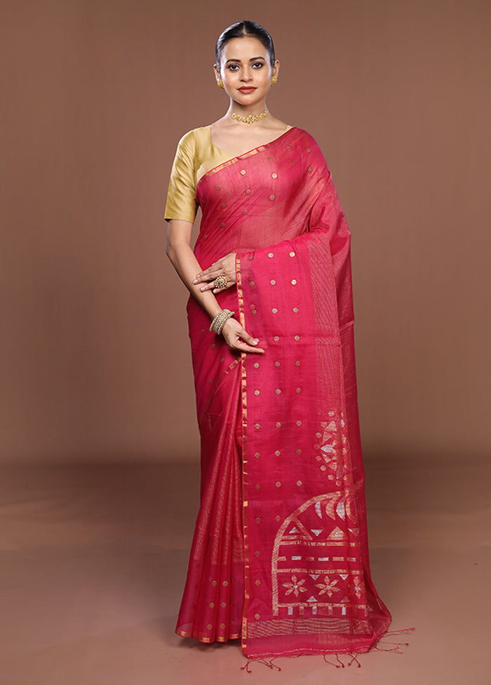 Pink Matka Silk Saree With Blouse Piece