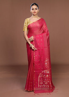 Pink Matka Silk Saree With Blouse Piece