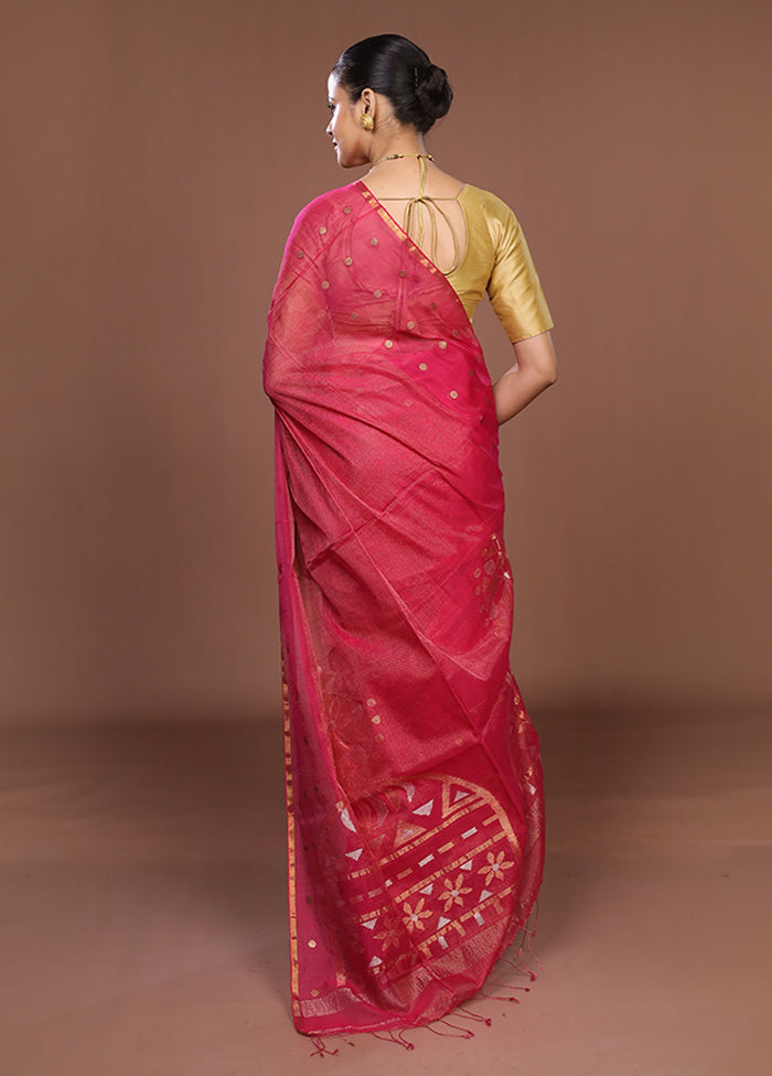 Pink Matka Silk Saree With Blouse Piece
