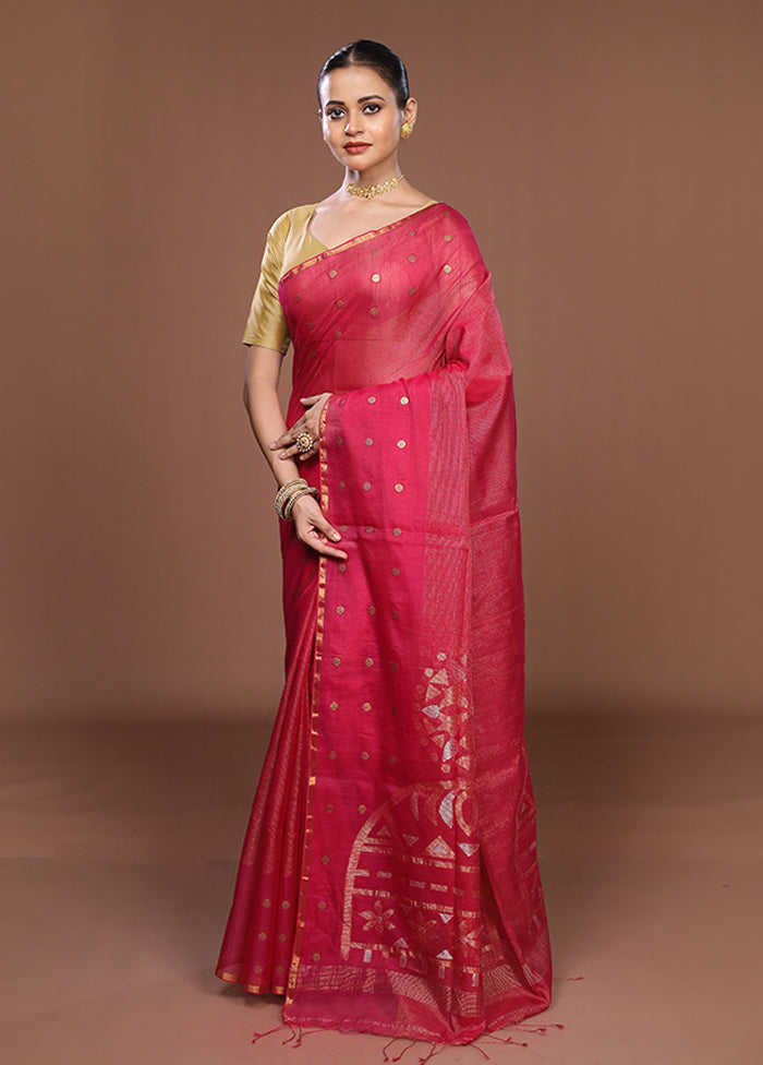 Pink Matka Silk Saree With Blouse Piece