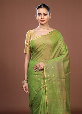 Green Matka Silk Saree With Blouse Piece