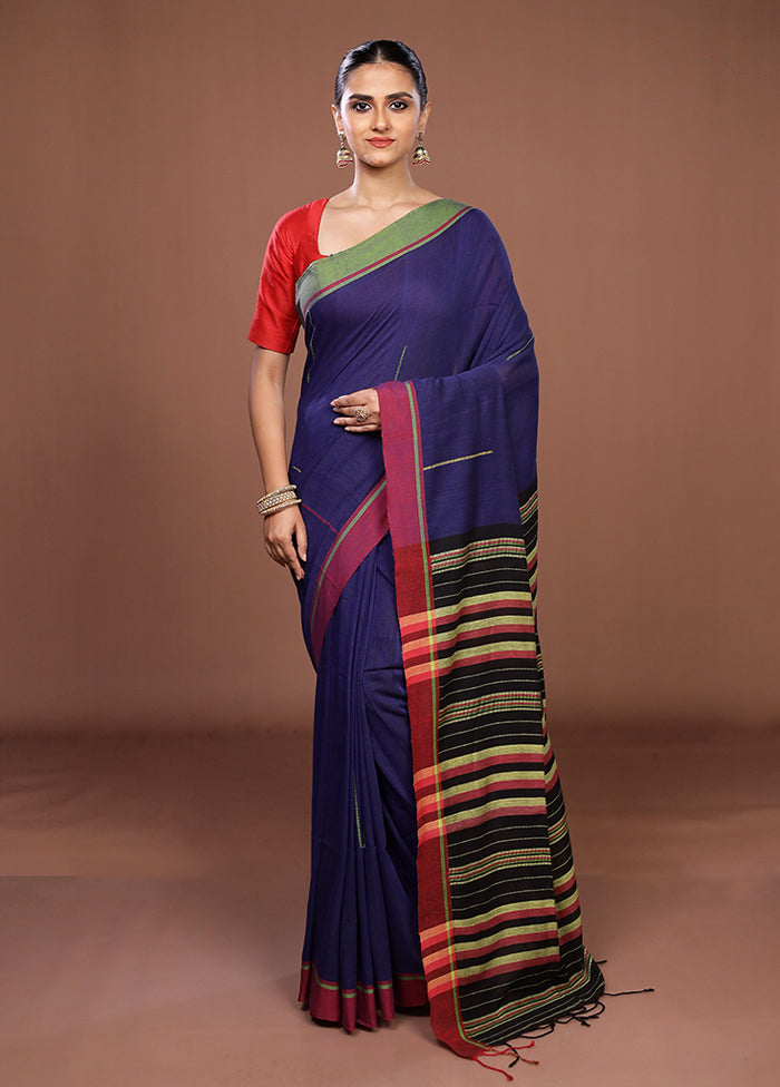 Blue Matka Silk Saree With Blouse Piece