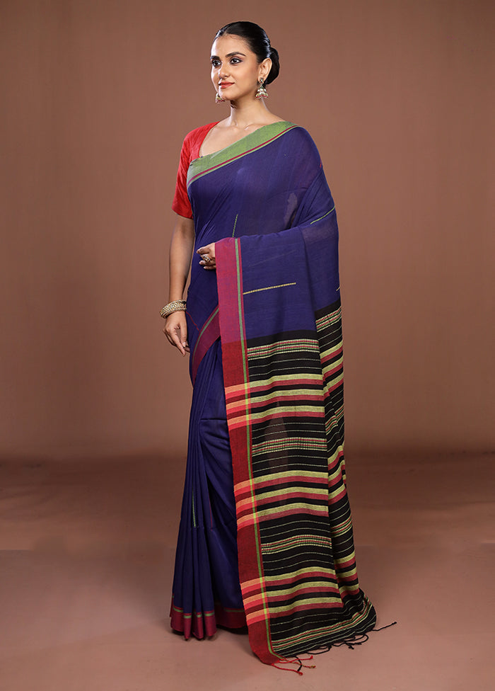 Blue Matka Silk Saree With Blouse Piece