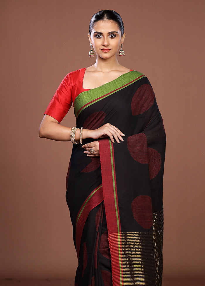 Black Matka Silk Saree With Blouse Piece