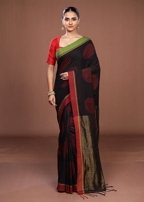 Black Matka Silk Saree With Blouse Piece