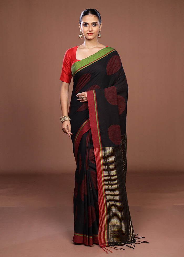 Black Matka Silk Saree With Blouse Piece