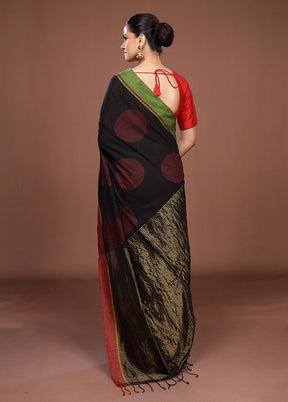 Black Matka Silk Saree With Blouse Piece