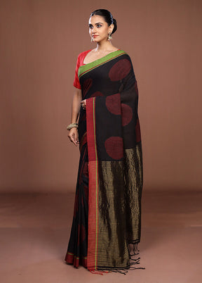 Black Matka Silk Saree With Blouse Piece