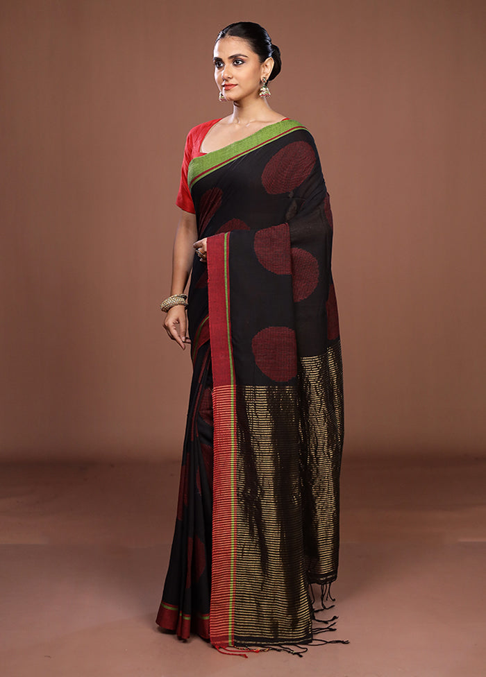 Black Matka Silk Saree With Blouse Piece