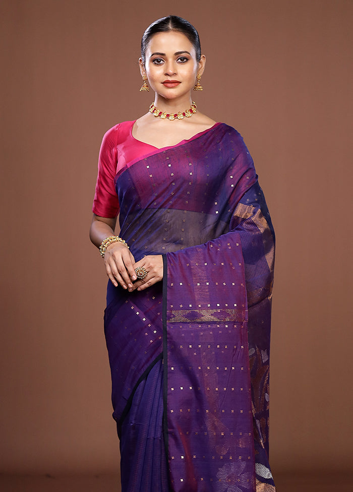 Blue Matka Silk Saree With Blouse Piece