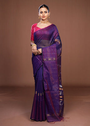 Blue Matka Silk Saree With Blouse Piece