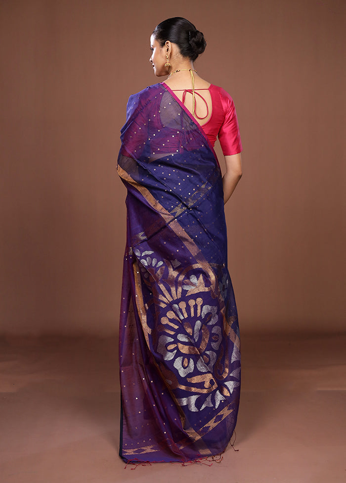 Blue Matka Silk Saree With Blouse Piece