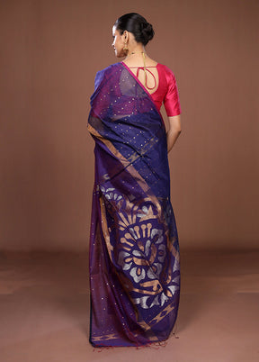 Blue Matka Silk Saree With Blouse Piece