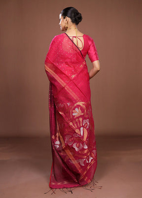 Pink Matka Silk Saree With Blouse Piece