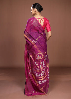 Purple Matka Silk Saree With Blouse Piece
